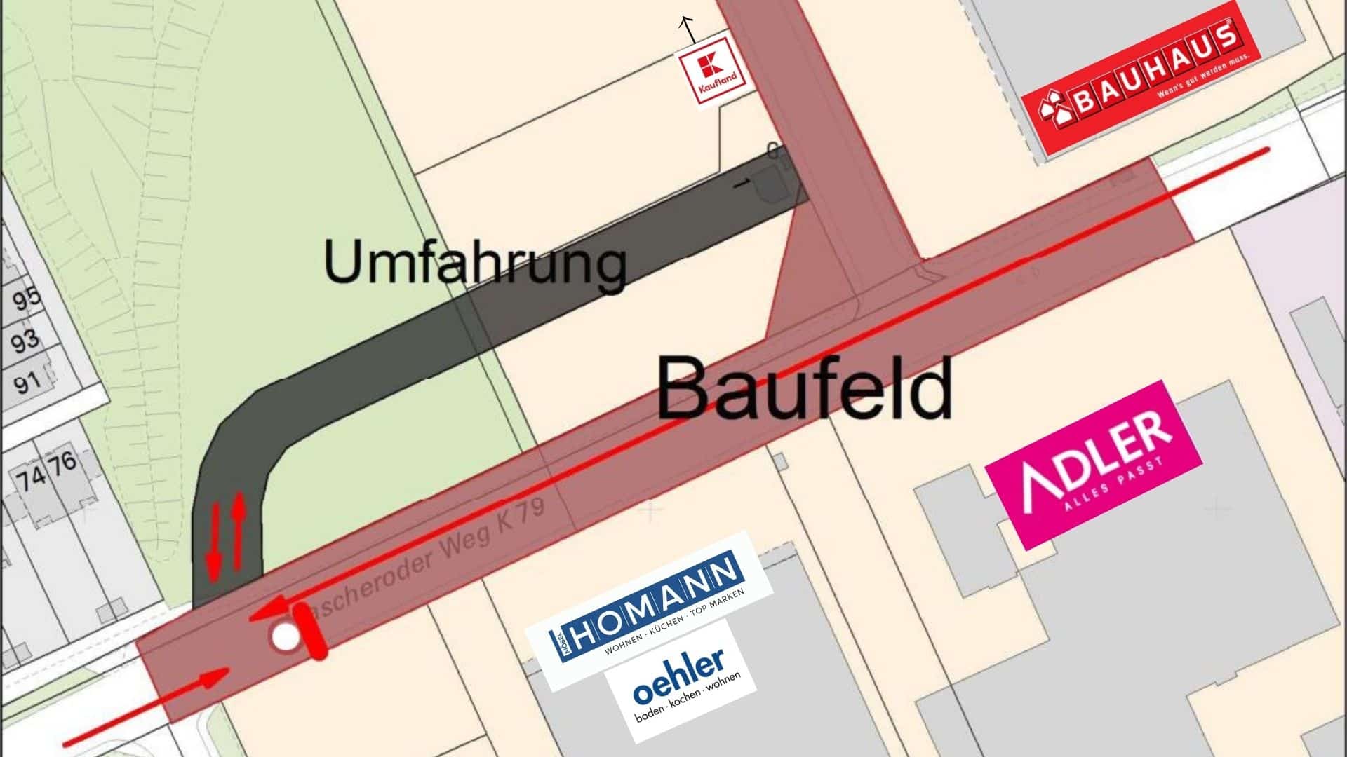 Bau des Kreisverkehr Mascheroder Weg / Senefelderstraße