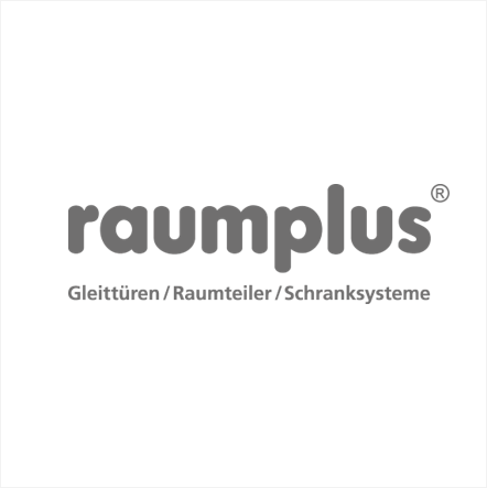 Raumplus Logo mit Slogan: Gleittüren, Raumteiler, Schranksysteme