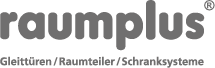 Raumplus Logo mit Slogan: Gleittüren, Raumteiler, Schranksysteme