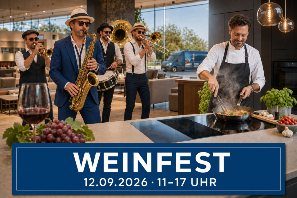 Weinfest bei Möbel Homann mit Live-Musik und BORA Live-Kochen am 12. September 2026