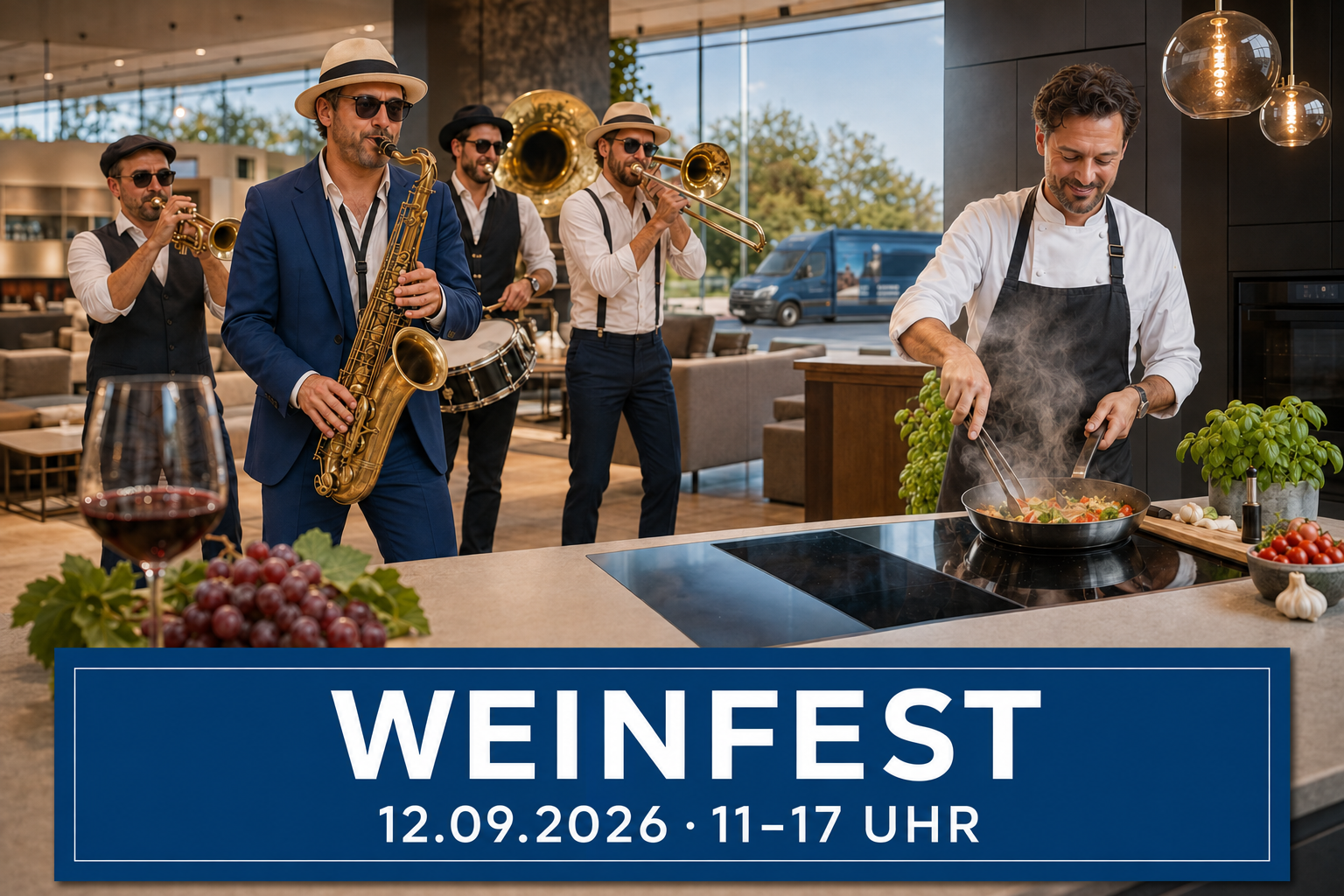 Weinfest bei Möbel Homann mit Live-Musik und BORA Live-Kochen am 12. September 2026