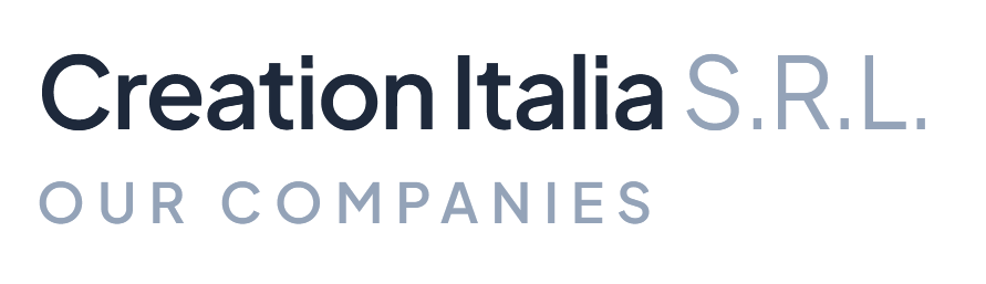 Creation Italia S.R.L. Logo mit dunkelblauem Hauptschriftzug und graublauem Zusatz „OUR COMPANIES“.