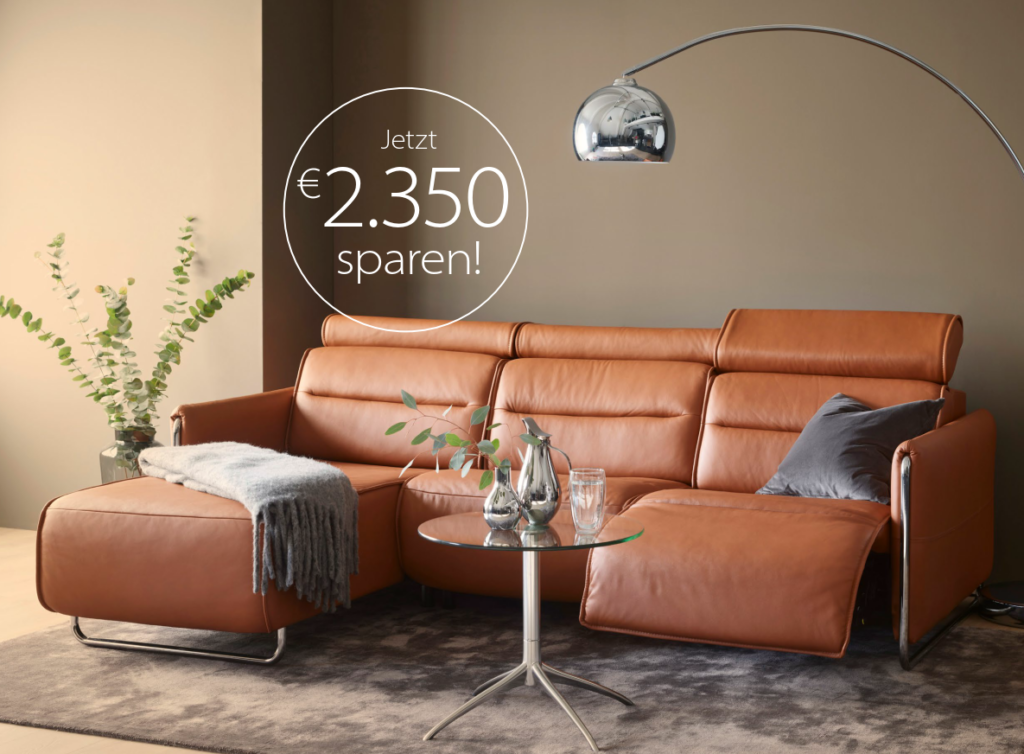 Stressless Emily Aktionsmotiv mit Hinweis auf 2.350 € Ersparnis.