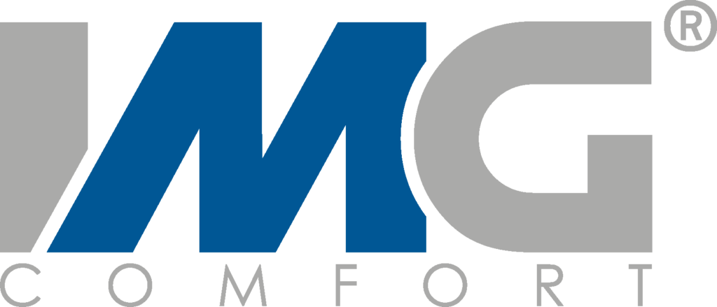 IMG Comfort Logo mit grauem „I“ und „G“, blauem „M“ sowie kleinem ®‑Symbol; darunter der Schriftzug „COMFORT“.
