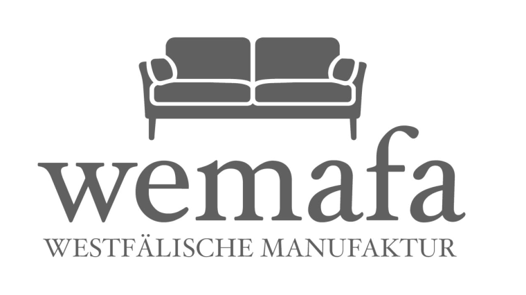 Logo der Möbelmarke Wemafa – Westfälische Manufaktur mit stilisierter Sofa-Grafik.