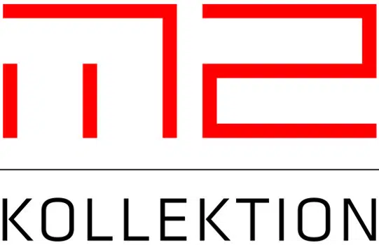 Logo der Marke m2 KOLLEKTION mit rotem „m2“-Schriftzug über einer schwarzen Linie und dem Wort „KOLLEKTION“ darunter.