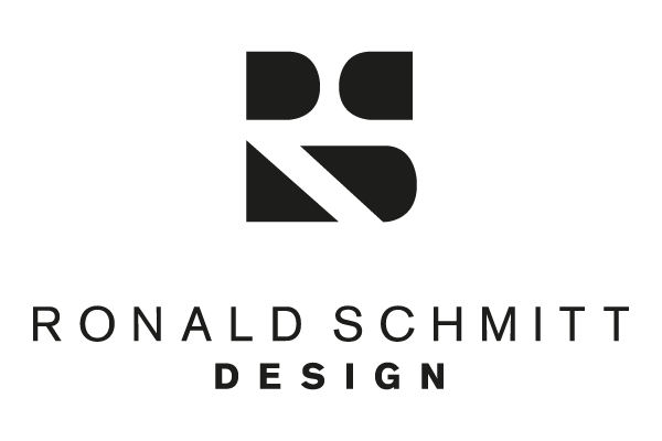 Logo von RONALD SCHMITT DESIGN mit stilisiertem schwarzen „RS“-Symbol und Schriftzug darunter.