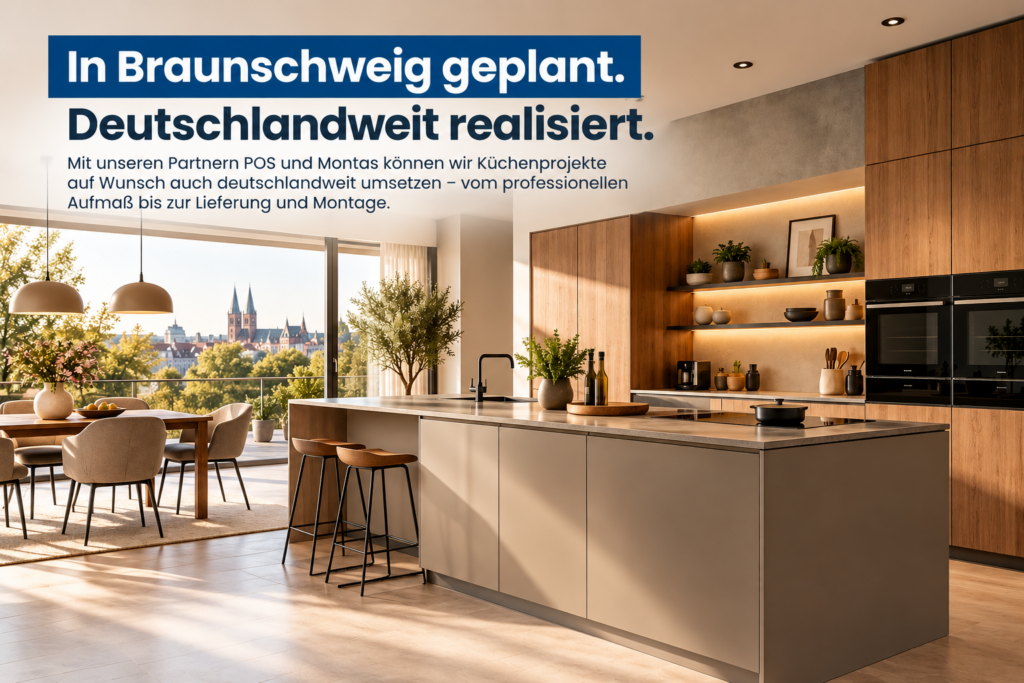 Moderne Küche mit Hinweis auf deutschlandweite Küchenplanung von Möbel Homann